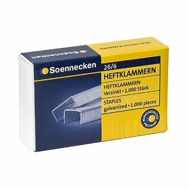 Soennecken Heftklammern 3147 26/6 Verzinkt 1.000 St./Pack. 100 Packungen Je VE 1 Soennecken Heftklammern 3147 26/6 Verzinkt 1.000 St./Pack. 100 Packungen Je VE